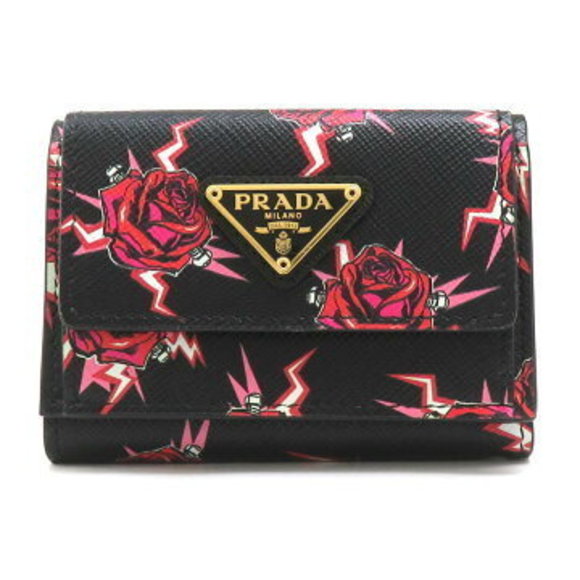 Prada Tri Leather Wallet Black Red - Picture 1 of 5